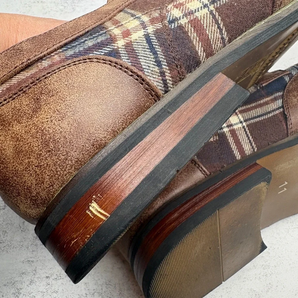 Parrazo Titan 03 Oxfords Dress Shoes 11 Brown Faux Leather Plaid Wingtip Lace Up